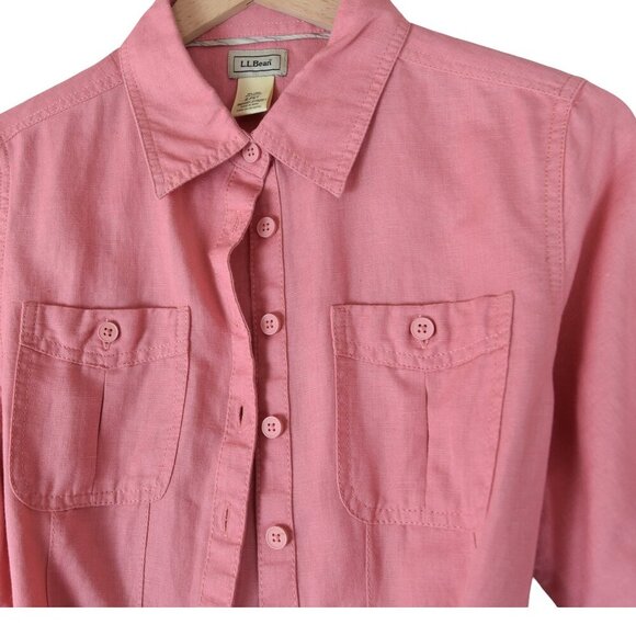 L.L.Bean Pink Linen Blend Button Shirt Dress Size S Petite - Picture 2 of 8